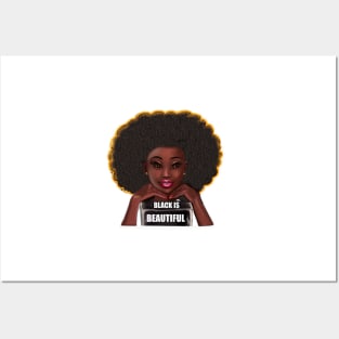 Black is beautiful girl with Afro hair, brown eyes and dark brown skin Posters and Art